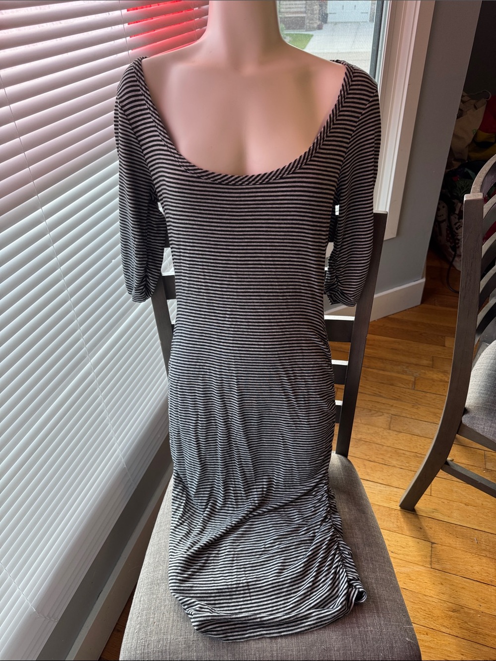 Guess Los Angeles half sleeve grey black striped dress size M